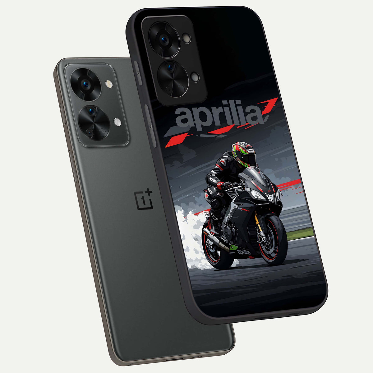  Dark Aprilla phone case For OnePlus Nord 2T showing premium glass back cover with detailed artwork