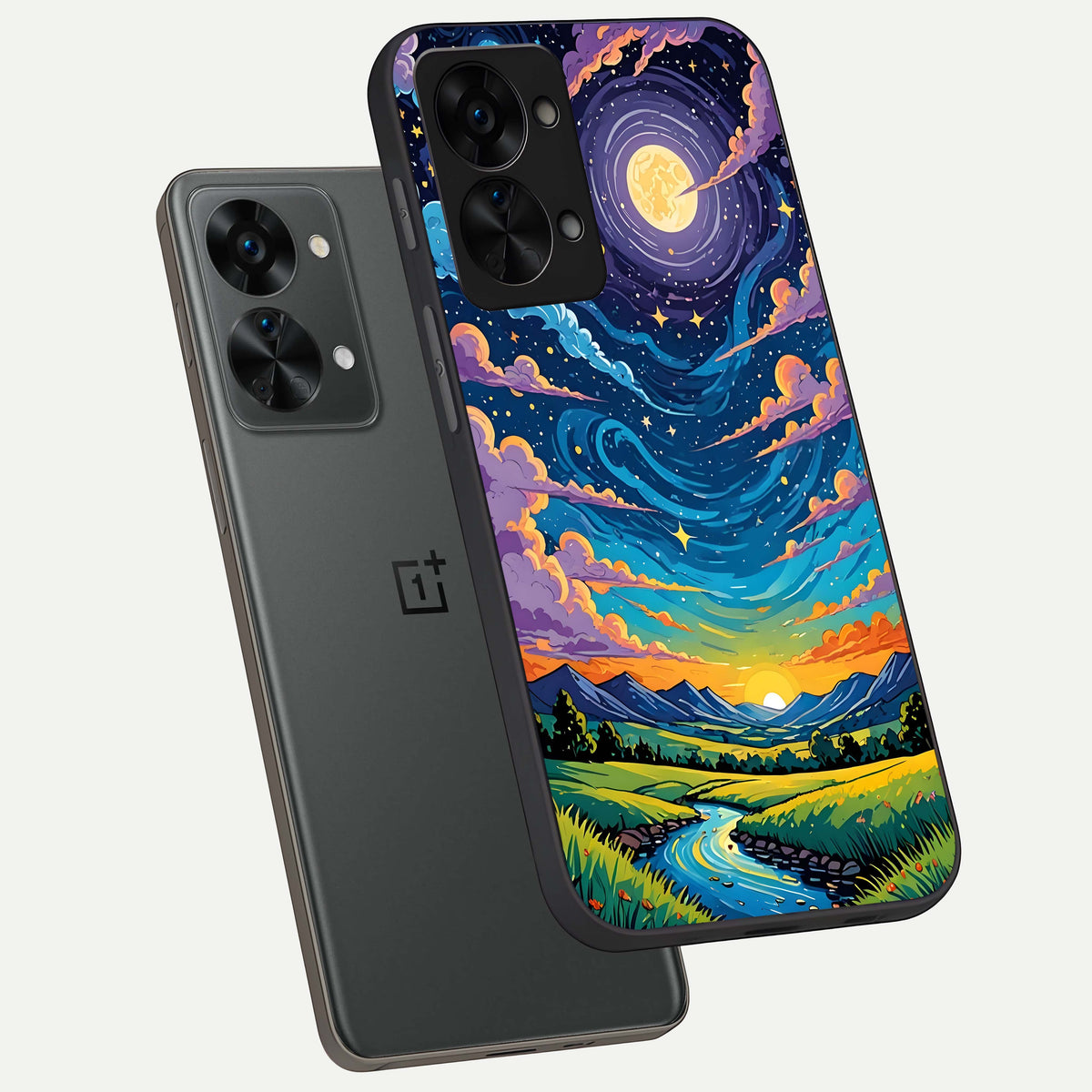  Dreamy Night Landscape phone case For OnePlus Nord 2T showing premium glass back cover with detailed artwork