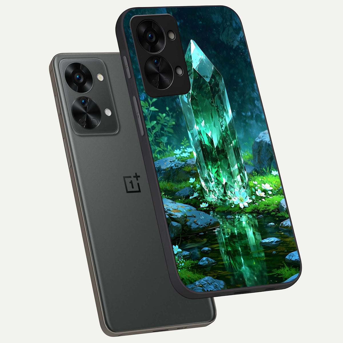  Emerald Light Crystal phone case For OnePlus Nord 2T showing premium glass back cover with detailed artwork
