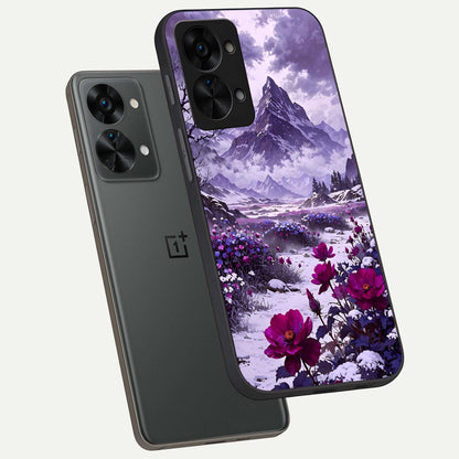  Flower Mountain View phone case For OnePlus Nord 2T showing premium glass back cover with detailed artwork