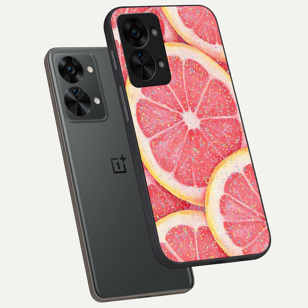  Glitter Grapefruit phone case For OnePlus Nord 2T showing premium glass back cover with detailed artwork