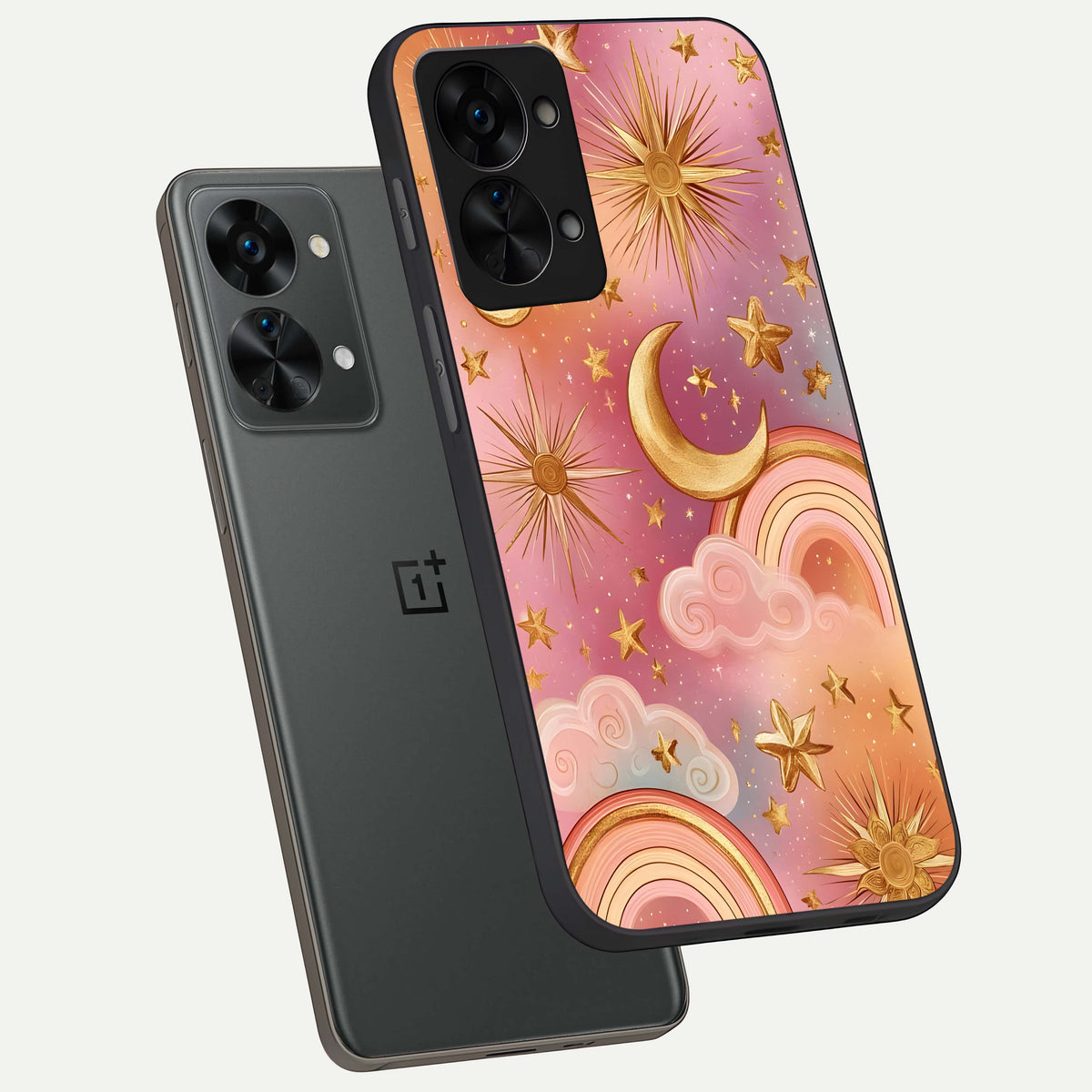  Golden Celestial Dreams phone case For OnePlus Nord 2T showing premium glass back cover with detailed artwork