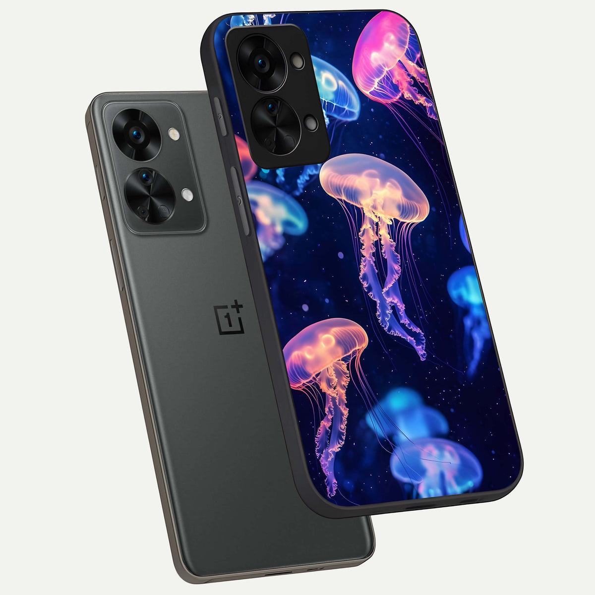  Jellyfish Pattern phone case For OnePlus Nord 2T showing premium glass back cover with detailed artwork