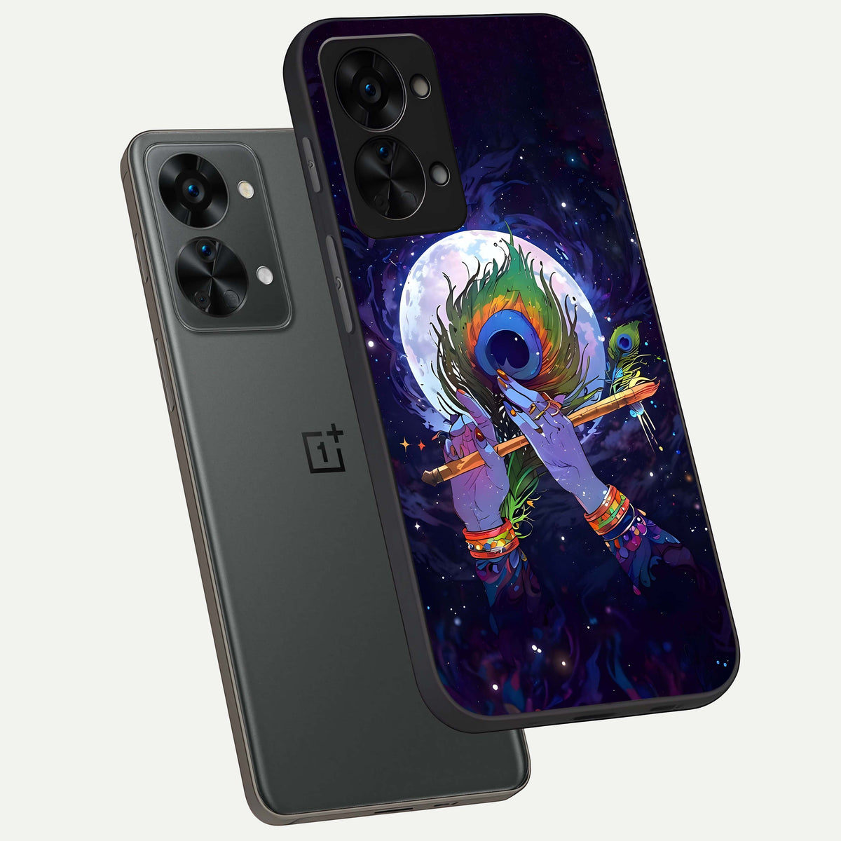  Krishna Hands Art phone case For OnePlus Nord 2T showing premium glass back cover with detailed artwork