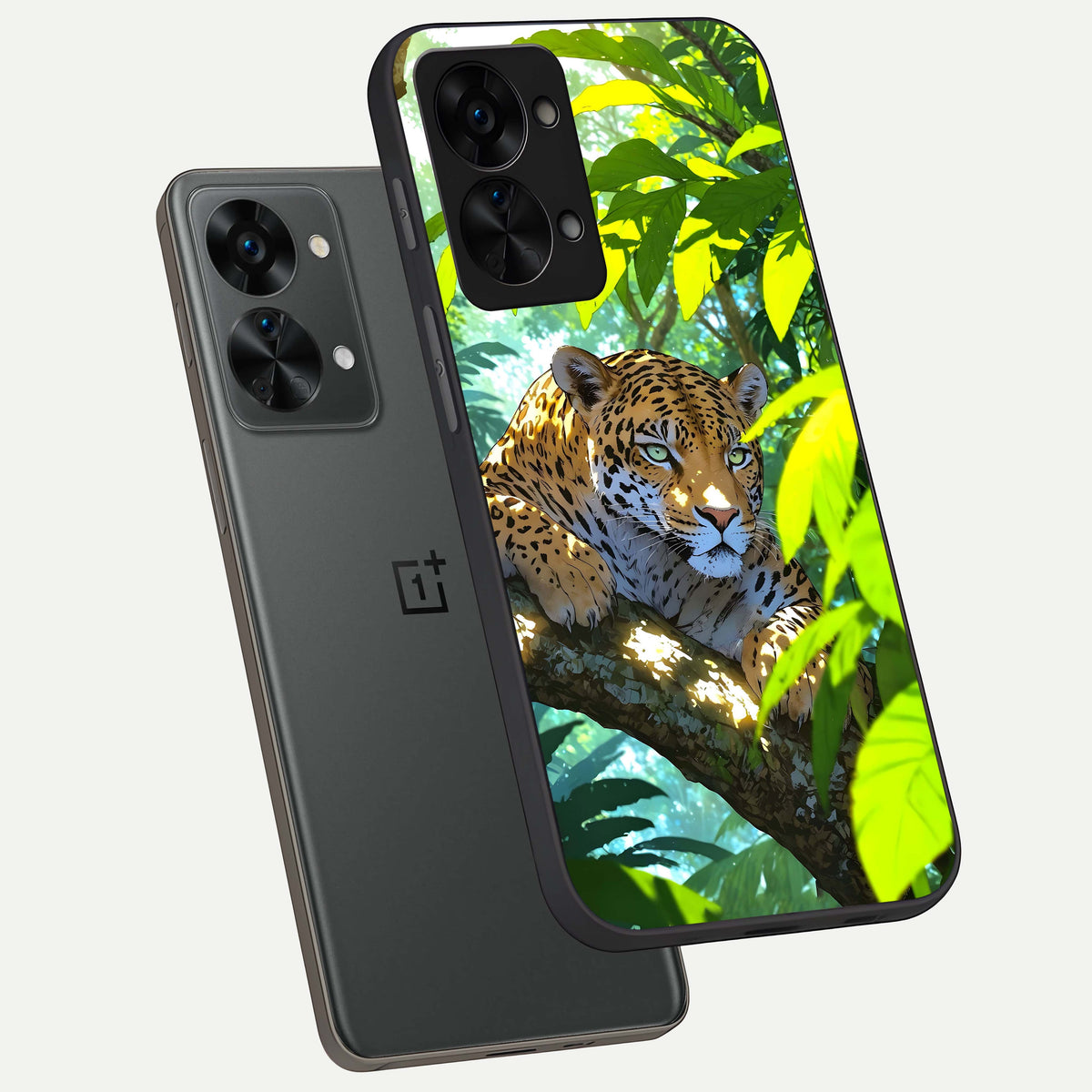 Leopard in Jungle phone case For OnePlus Nord 2T showing premium glass back cover with detailed artwork