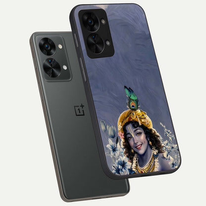  Lord Krishna phone case For OnePlus Nord 2T showing premium glass back cover with detailed artwork