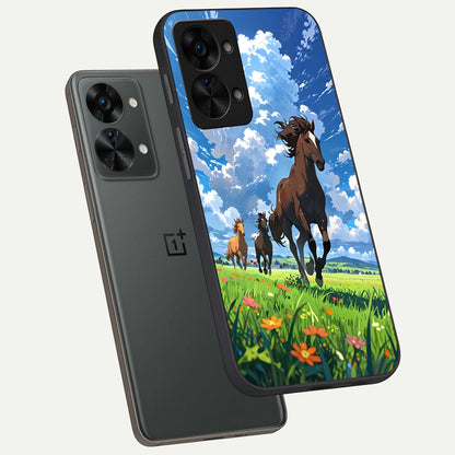  Majestic Horses Galloping phone case For OnePlus Nord 2T showing premium glass back cover with detailed artwork