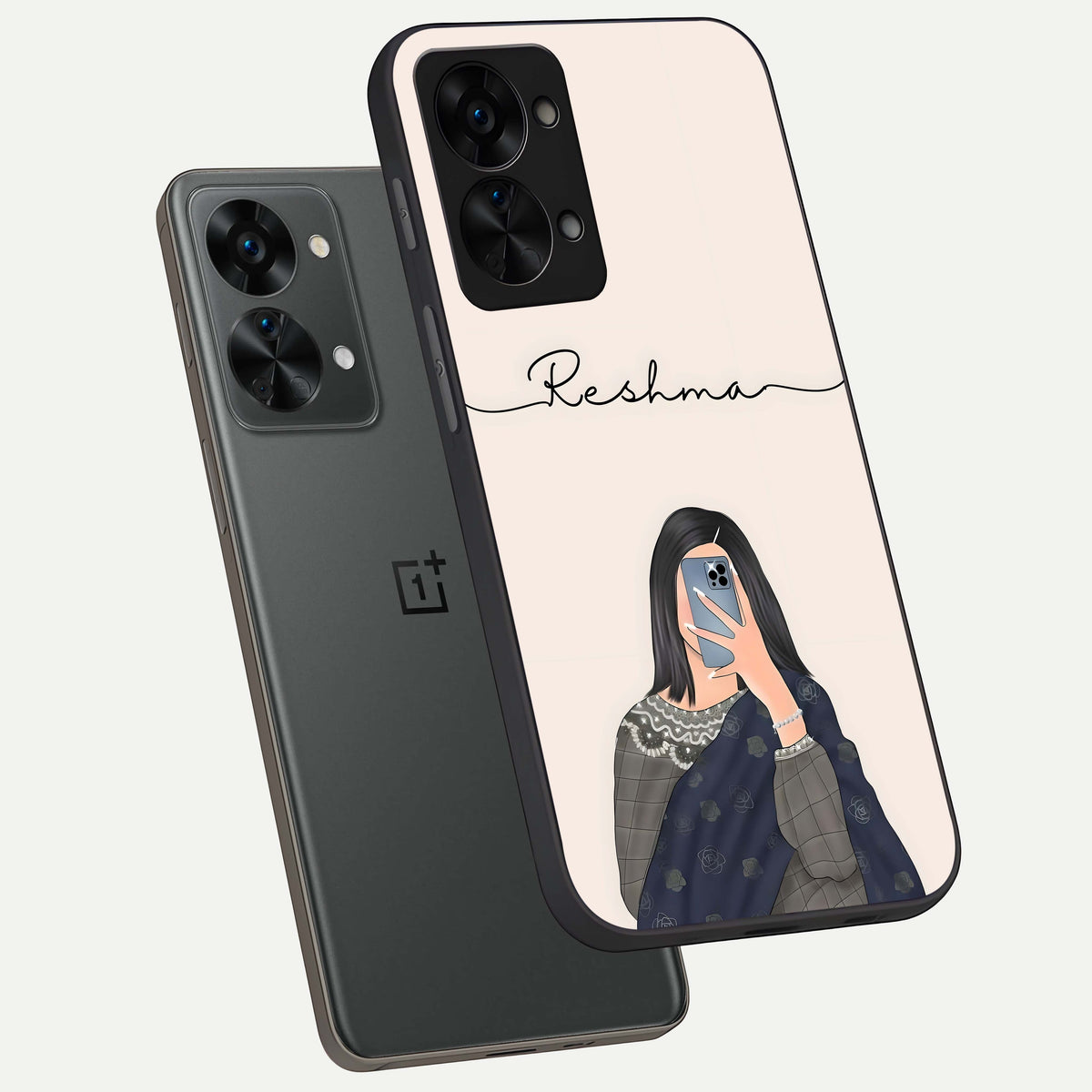  Mirror Mood Muse With Custom Name phone case For OnePlus Nord 2T showing premium glass back cover with detailed artwork