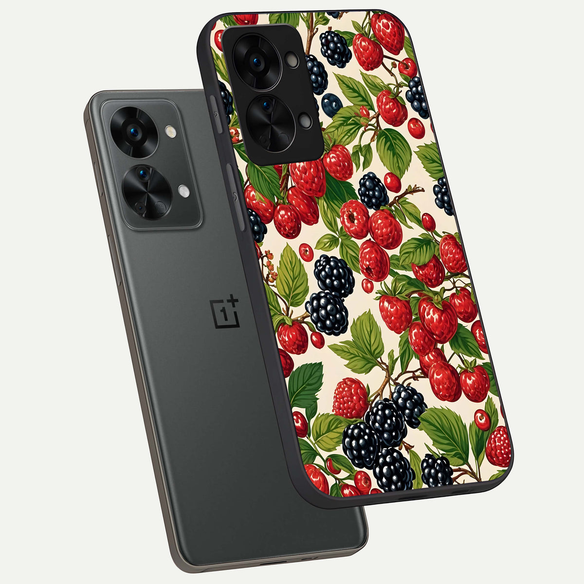  Mixed Berry Collage phone case For OnePlus Nord 2T showing premium glass back cover with detailed artwork