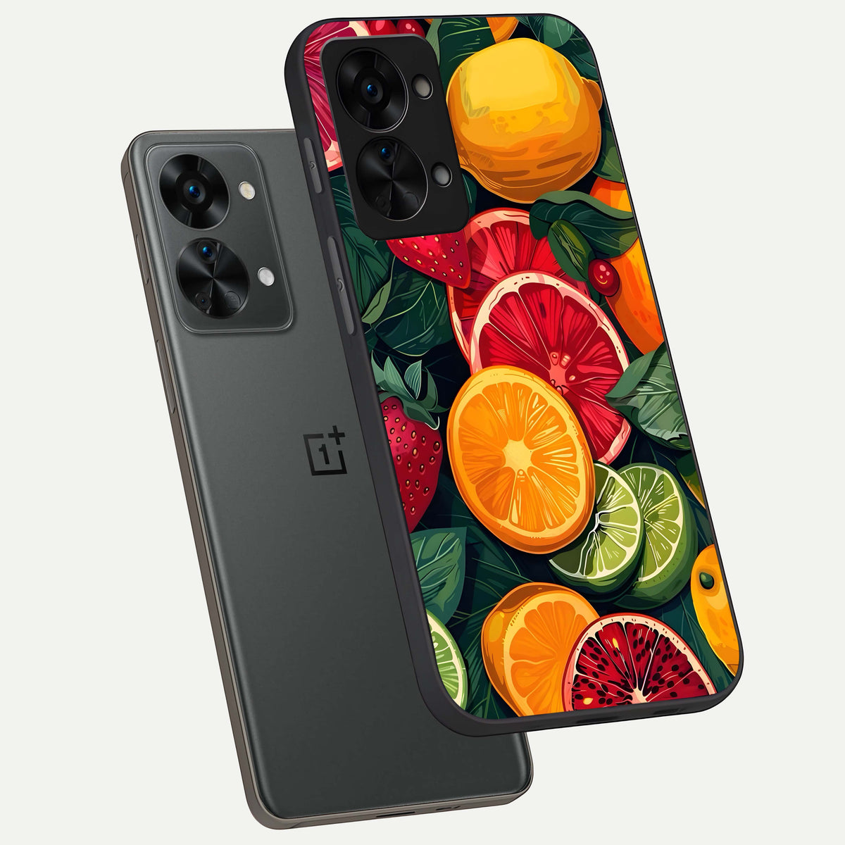  Multiple Fruits phone case For OnePlus Nord 2T showing premium glass back cover with detailed artwork