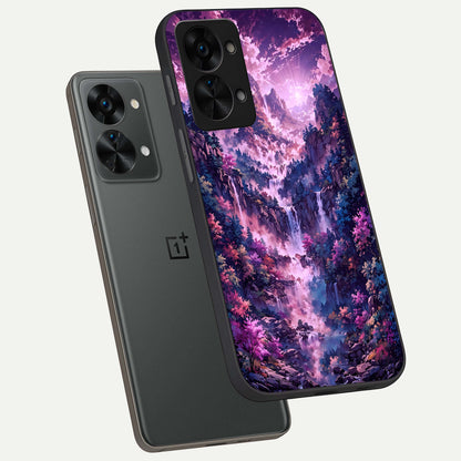  Mystic Cascade Peaks phone case For OnePlus Nord 2T showing premium glass back cover with detailed artwork