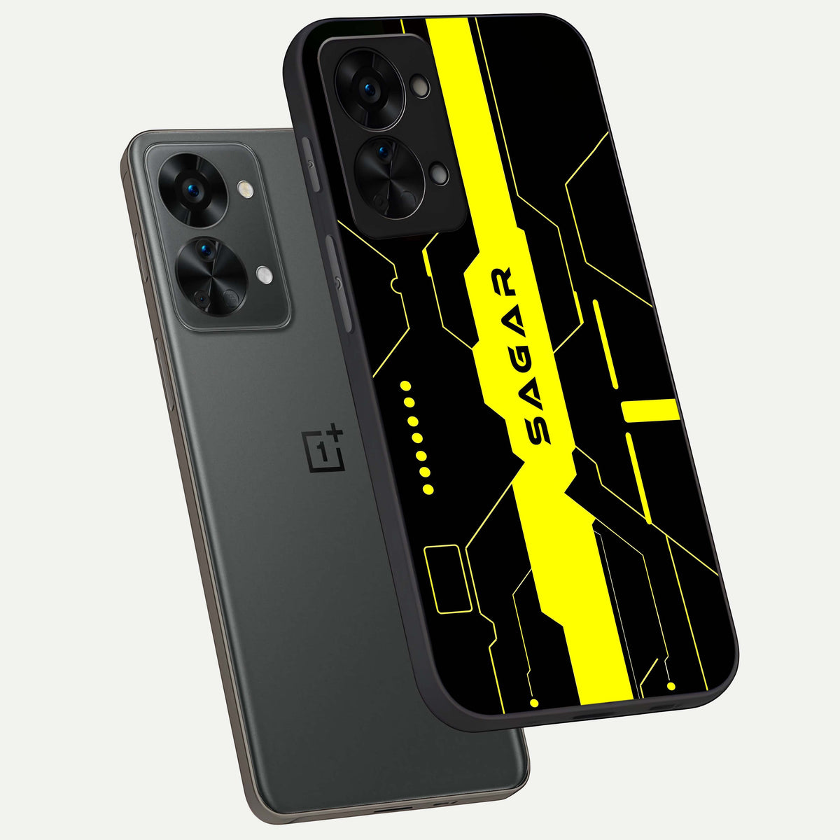  Neon CYBERPUNK Custom Name phone case For OnePlus Nord 2T showing premium glass back cover with detailed artwork