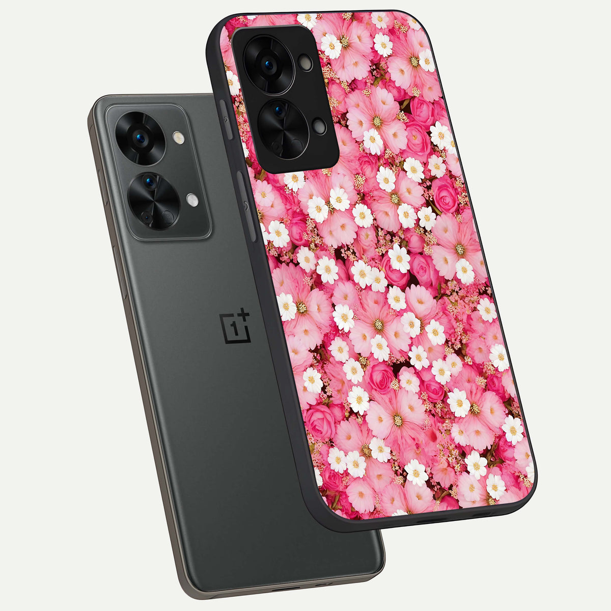  Pink Daisy Bliss phone case For OnePlus Nord 2T showing premium glass back cover with detailed artwork