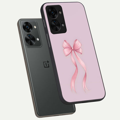  Soft Blush Bow phone case For OnePlus Nord 2T showing premium glass back cover with detailed artwork