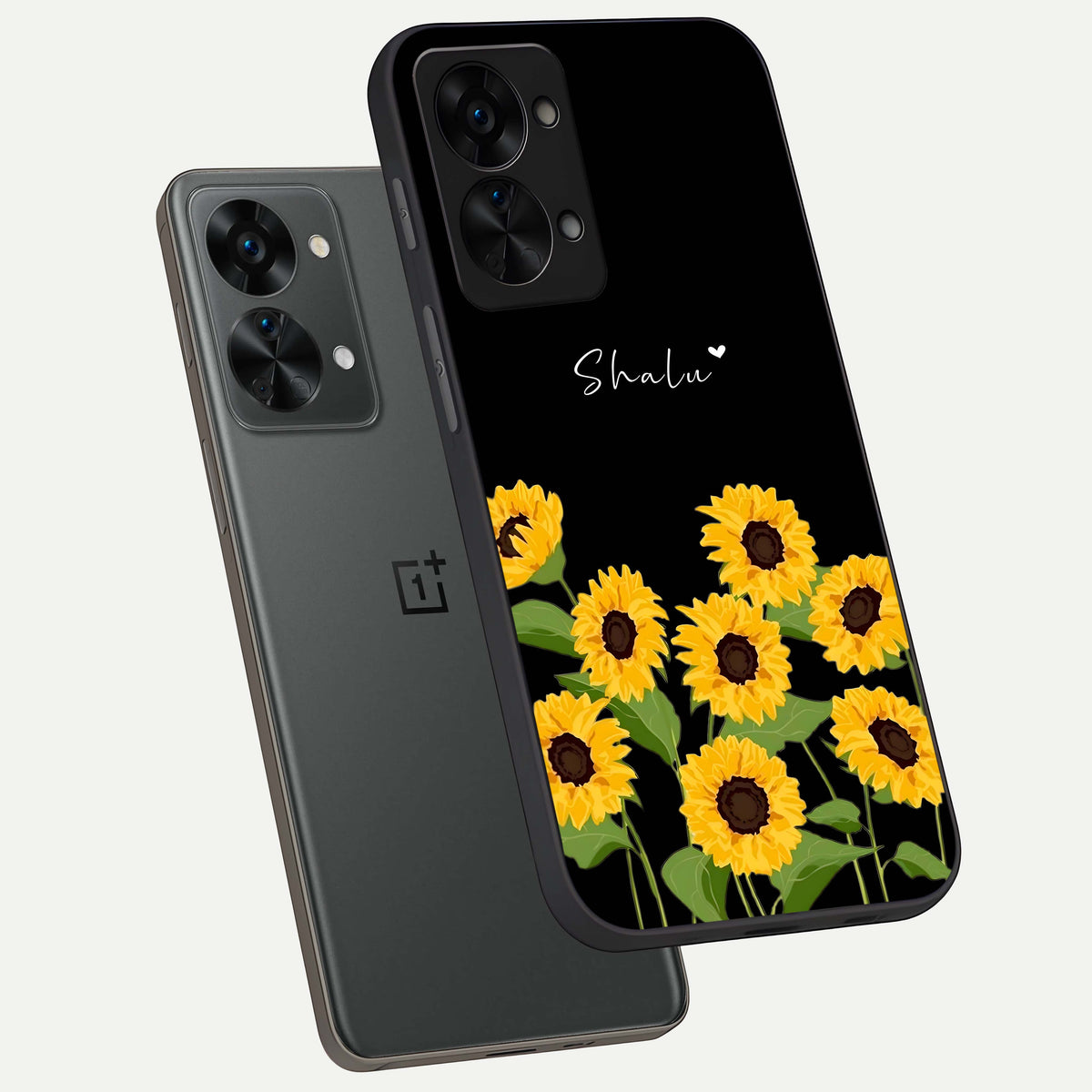  Sunflower Sky Bloom phone case For OnePlus Nord 2T showing premium glass back cover with detailed artwork