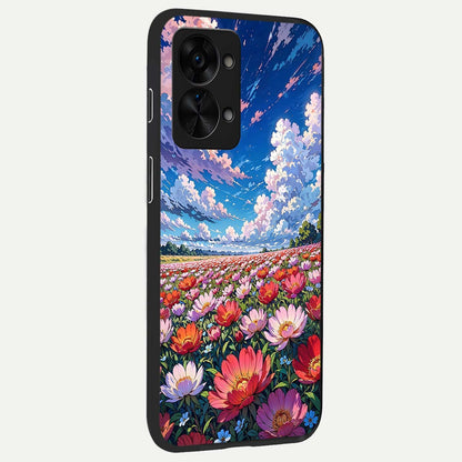  Blossom Sky Field back cover For OnePlus Nord 2T slim fit glass case with vibrant aesthetic design