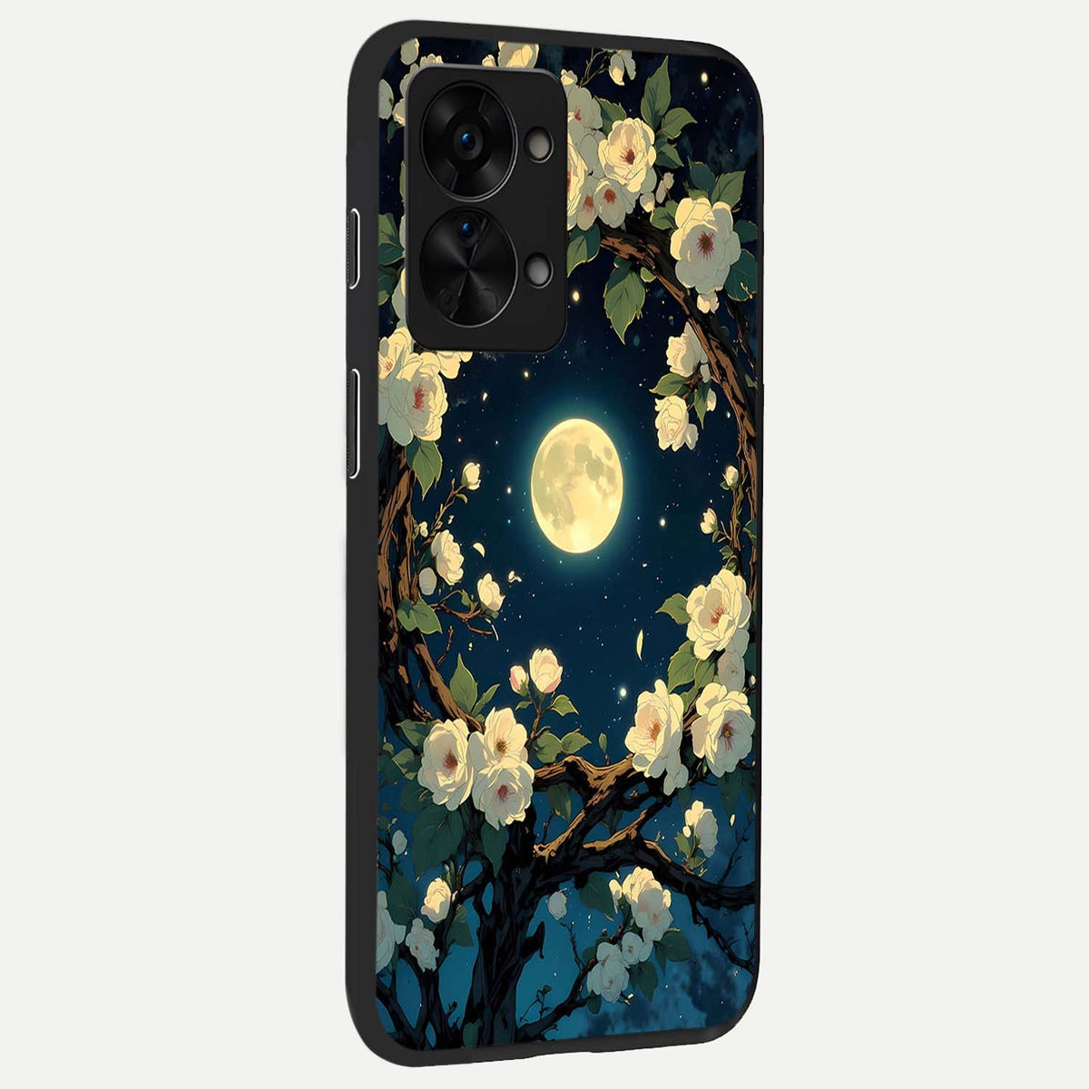  Celestial Moon And Flower back cover For OnePlus Nord 2T slim fit glass case with vibrant aesthetic design