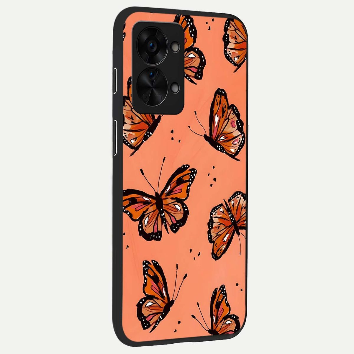  Coral Wing Butterfly back cover For OnePlus Nord 2T slim fit glass case with vibrant aesthetic design