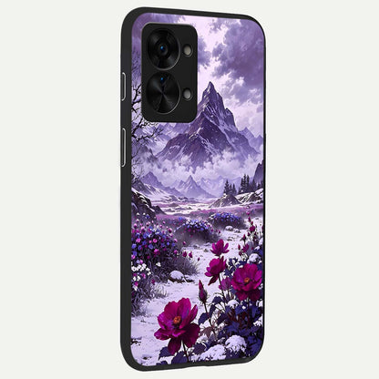  Flower Mountain View back cover For OnePlus Nord 2T slim fit glass case with vibrant aesthetic design
