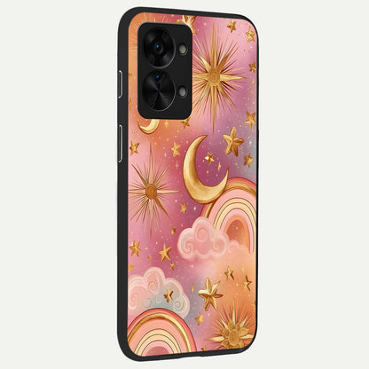  Golden Celestial Dreams back cover For OnePlus Nord 2T slim fit glass case with vibrant aesthetic design