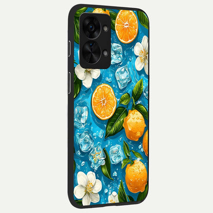 Ice Cube With Orange back cover For OnePlus Nord 2T slim fit glass case with vibrant aesthetic design