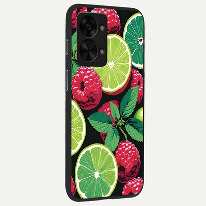  Lime and Raspberry Pattern back cover For OnePlus Nord 2T slim fit glass case with vibrant aesthetic design