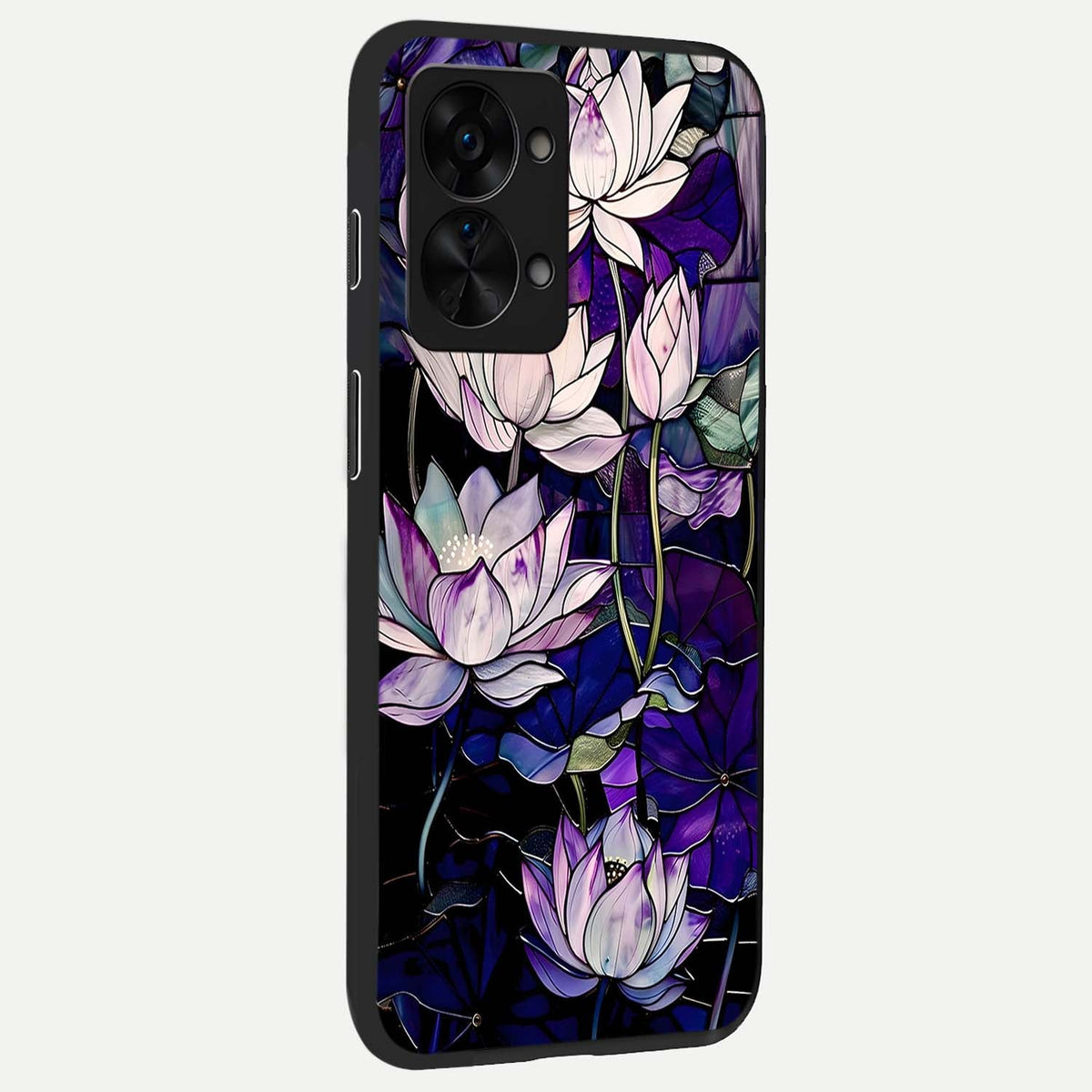  Purple Lotus Pattern back cover For OnePlus Nord 2T slim fit glass case with vibrant aesthetic design