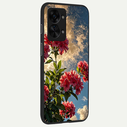  Red Bloom Skies back cover For OnePlus Nord 2T slim fit glass case with vibrant aesthetic design