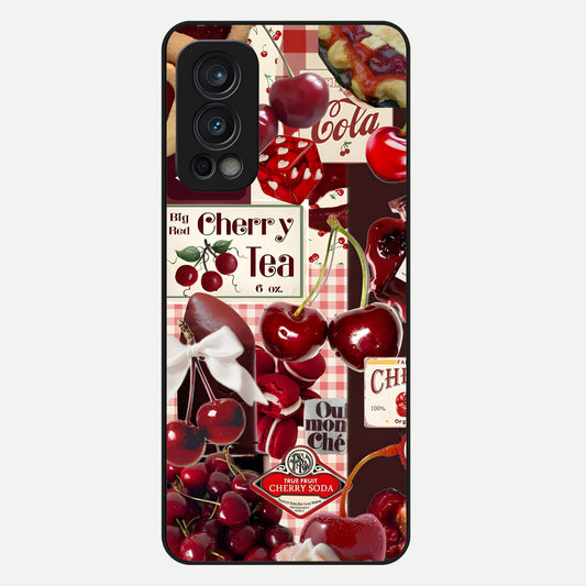  Aesthetic Cherry Tea Glass Case For OnePlus Nord 2 back cover – full design glossy printed glass finish