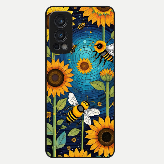  Bees And Sunflowers Glass Case For OnePlus Nord 2 back cover – full design glossy printed glass finish