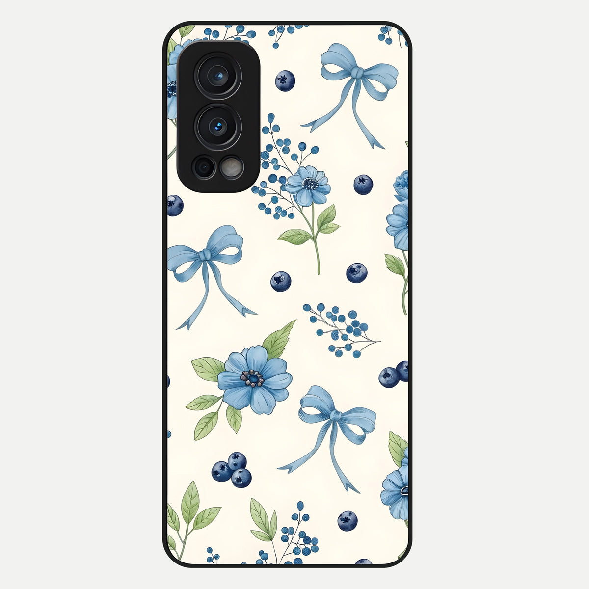  Blue Flower And Bow Glass Case For OnePlus Nord 2 back cover – full design glossy printed glass finish