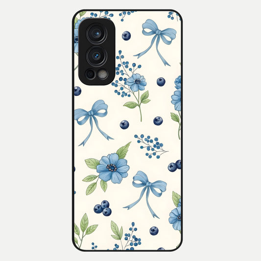  Blue Flower And Bow Glass Case For OnePlus Nord 2 back cover – full design glossy printed glass finish