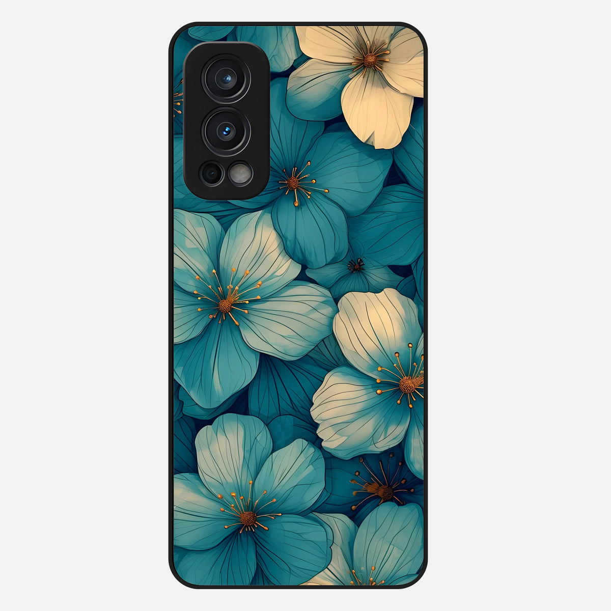  Blue Shade Floral Glass Case For OnePlus Nord 2 back cover – full design glossy printed glass finish