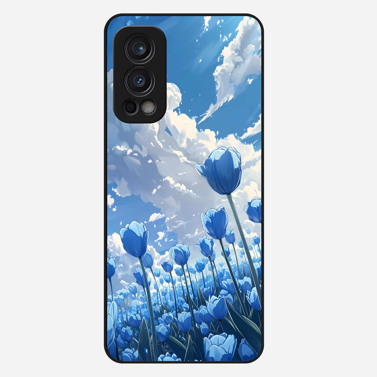  Blue Tulip Clouds Glass Case For OnePlus Nord 2 back cover – full design glossy printed glass finish