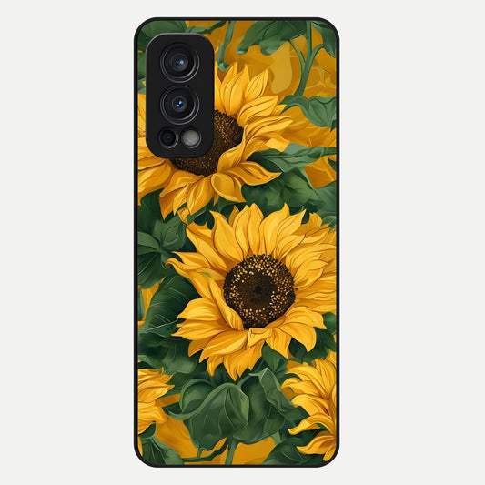  Bright Sunflower Bloom Glass Case For OnePlus Nord 2 back cover – full design glossy printed glass finish