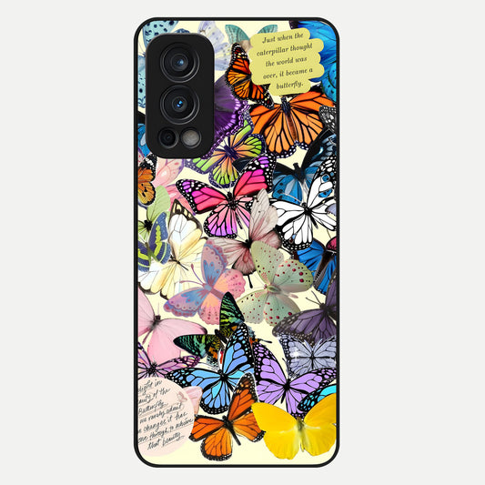 Butterflies Petal Dream Glass Case For OnePlus Nord 2 back cover – full design glossy printed glass finish