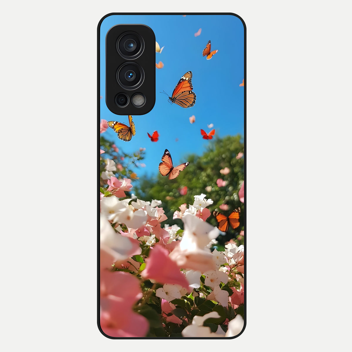  Butterflies In Bloom Sky Glass Case For OnePlus Nord 2 back cover – full design glossy printed glass finish