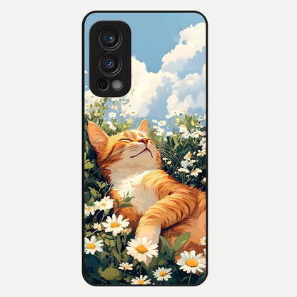  Cat And Flowers View Glass Case For OnePlus Nord 2 back cover – full design glossy printed glass finish