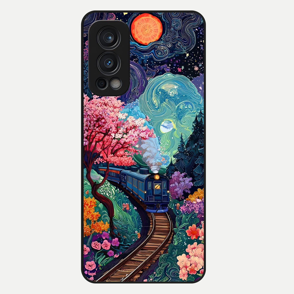  Celestial Train Journey Glass Case For OnePlus Nord 2 back cover – full design glossy printed glass finish