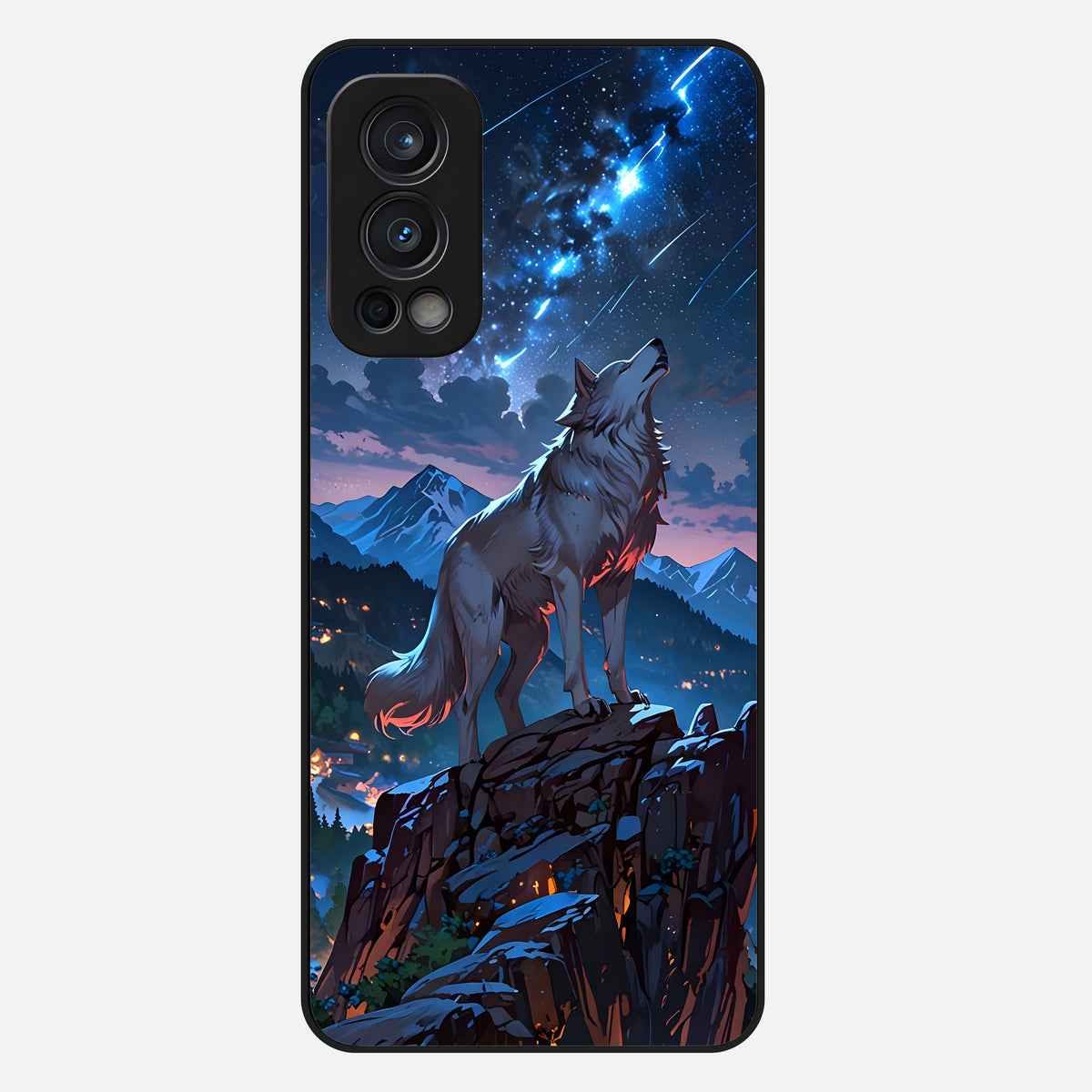 Celestial Wolf Howl Glass Case For OnePlus Nord 2 back cover – full design glossy printed glass finish