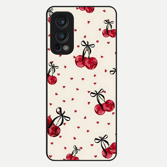  Cherry Heart Bow Glass Case For OnePlus Nord 2 back cover – full design glossy printed glass finish
