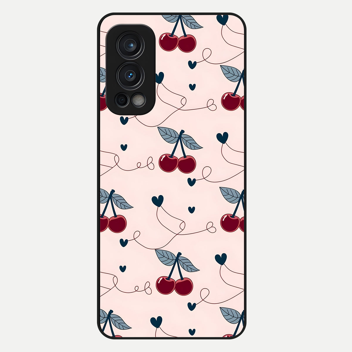  Cherry Heart Line Glass Case For OnePlus Nord 2 back cover – full design glossy printed glass finish