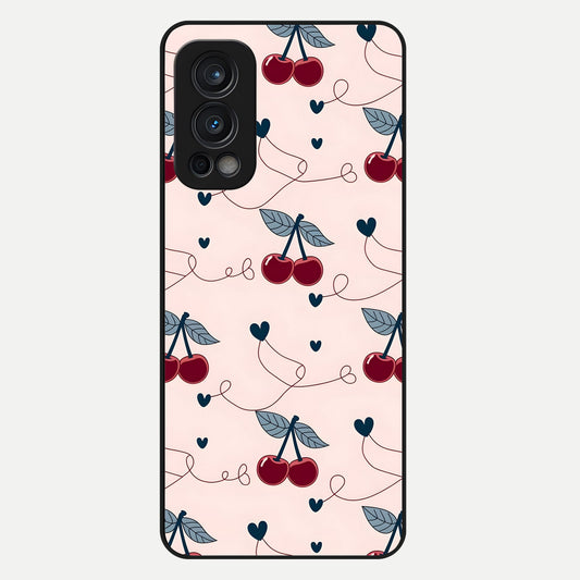  Cherry Heart Line Glass Case For OnePlus Nord 2 back cover – full design glossy printed glass finish