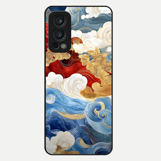  Colored Waves Glass Case For OnePlus Nord 2 back cover – full design glossy printed glass finish