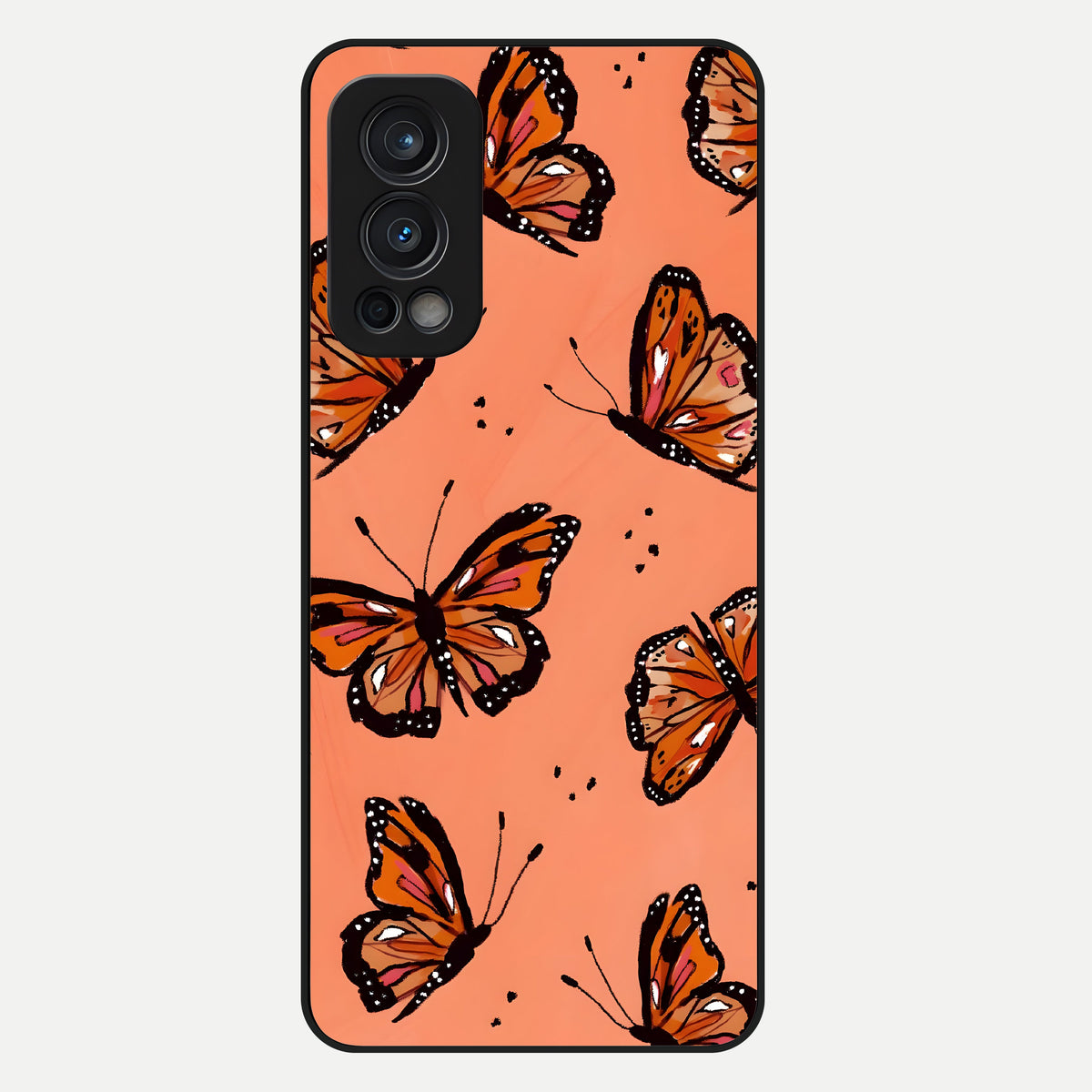  Coral Wing Butterfly Glass Case For OnePlus Nord 2 back cover – full design glossy printed glass finish