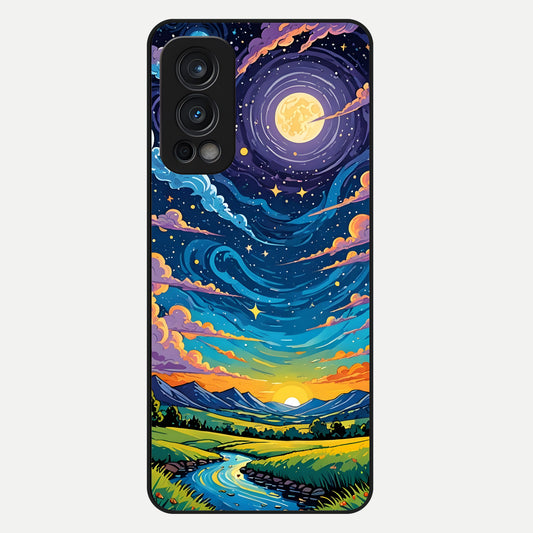  Dreamy Night Landscape Glass Case For OnePlus Nord 2 back cover – full design glossy printed glass finish