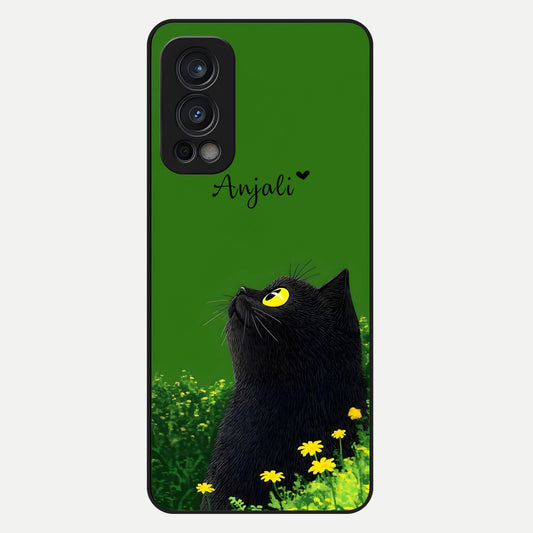  Emerald Cat Custom Name Glass Case For OnePlus Nord 2 back cover – full design glossy printed glass finish