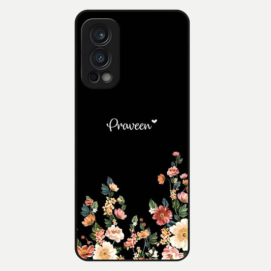  Floral Design Personalized Custom Name Glass Case For OnePlus Nord 2 back cover – full design glossy printed glass finish