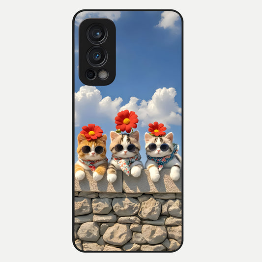  Floral Kitty Squad Glass Case For OnePlus Nord 2 back cover – full design glossy printed glass finish
