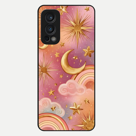  Golden Celestial Dreams Glass Case For OnePlus Nord 2 back cover – full design glossy printed glass finish